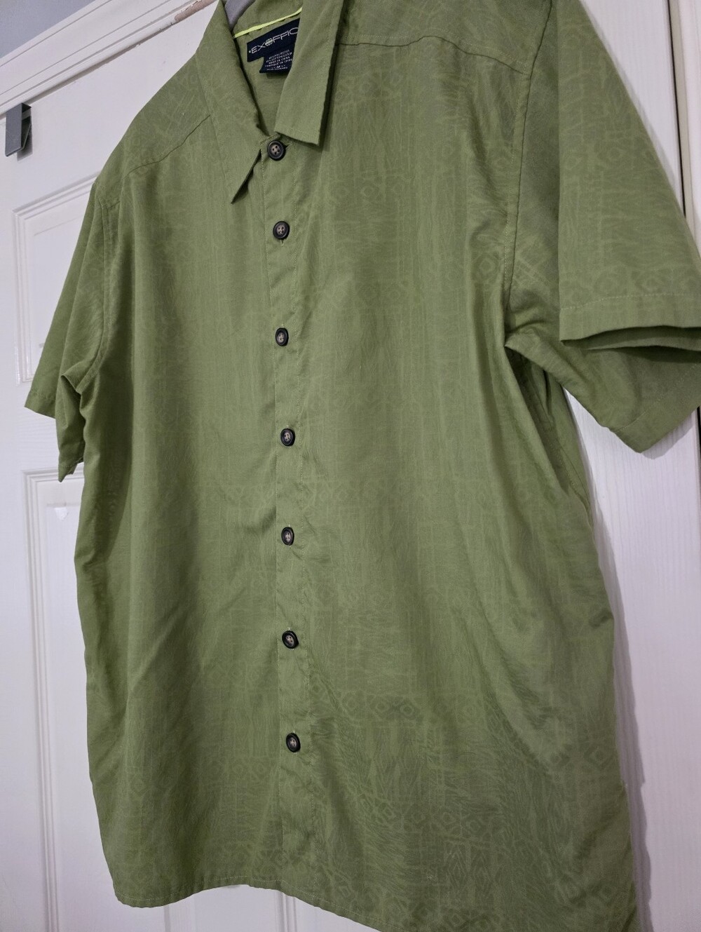 Exofficio Shirt Men Green Short Sleeve Button Up Outdoor Travel Casial Shirt M